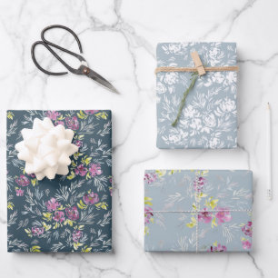 Beautiful watercolor flower pattern trio wrapping paper sheet