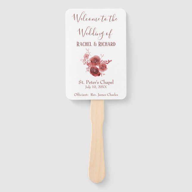 Beautiful Watercolor flower wedding program Hand Fan (Front)