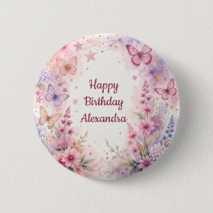 Beautiful Watercolor Flowers and Butterflies 6 Cm Round Badge