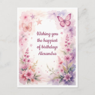 Beautiful Watercolor Flowers and Butterflies Postcard