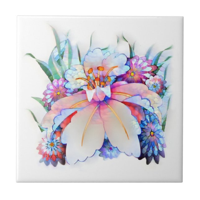 Beautiful Watercolor Flowers Ceramic Tile (Front)