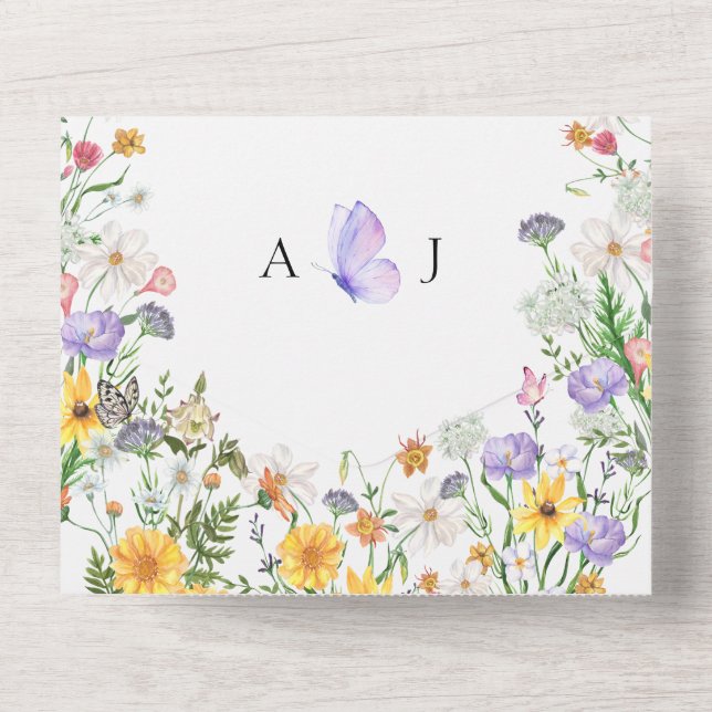 Beautiful watercolor flowers wedding  all in one invitation (Back)