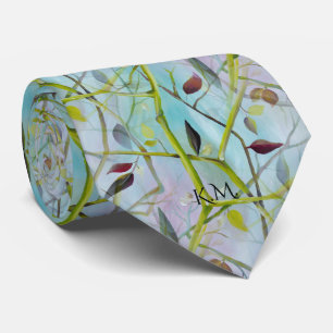 Beautiful Watercolor Foliage Chic Monogram Tie