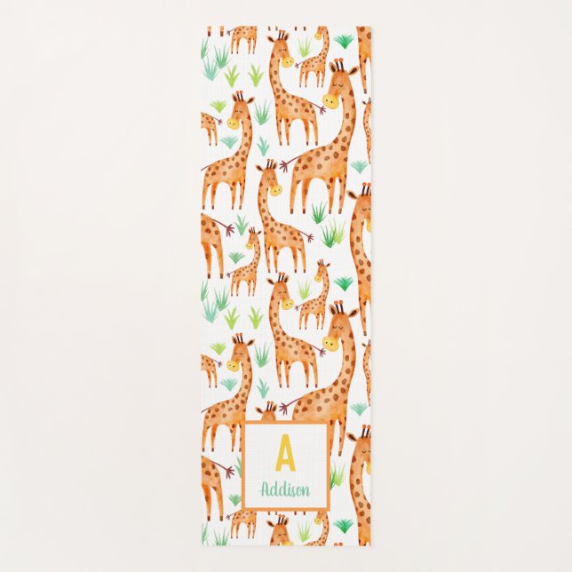 Beautiful Watercolor Giraffe Animal Personalised Yoga Mat (Front)