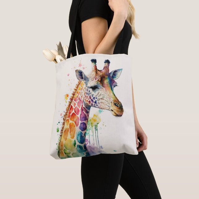 Beautiful Watercolor Giraffe Tote Bag (Close Up)