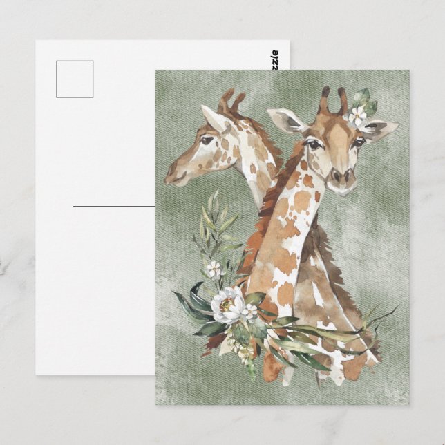 Beautiful Watercolor Giraffes  Postcard (Front/Back)