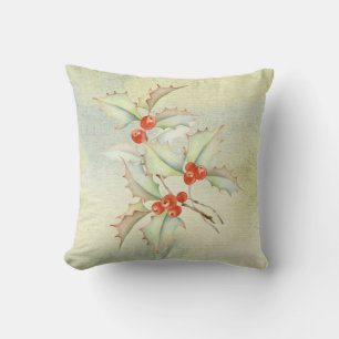 Beautiful Watercolor Holy Berries Design Christmas Cushion