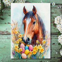 Beautiful Watercolor Horse Easter Wishes