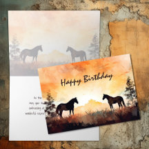Beautiful Watercolor Horses at Sunset Birthday