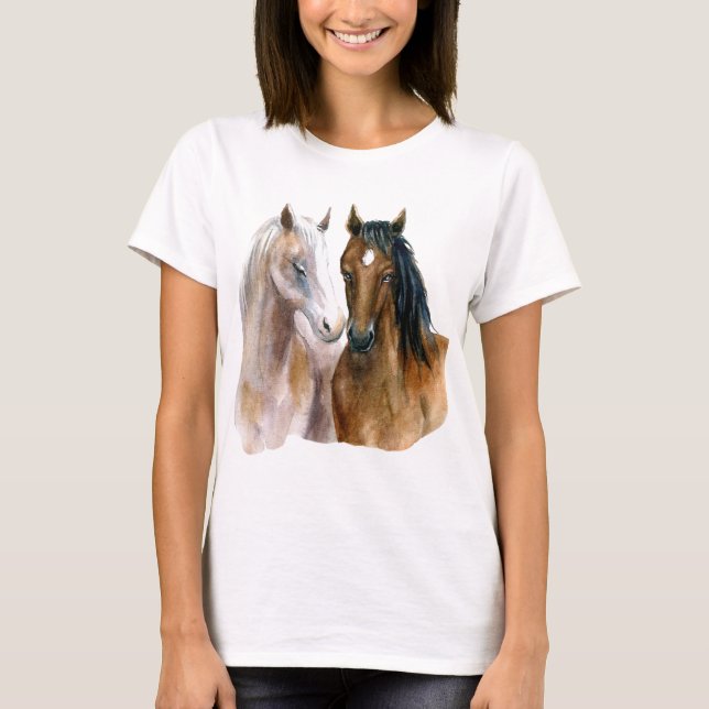Beautiful Watercolor Horses T-Shirt (Front)