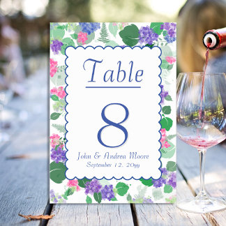 Beautiful Watercolor Hydrangea Mix Table Number
