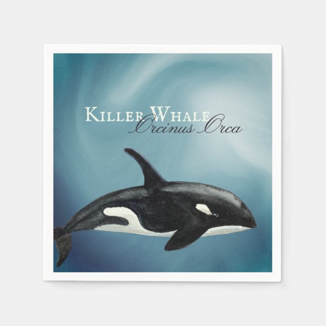 Beautiful Watercolor Killer Whale, Orcinus Orca Napkin (Front)