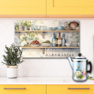 Beautiful Watercolor Kitchen Shelves Dishes Bottle Poster