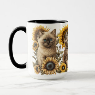 BEAUTIFUL WATERCOLOR KITTENS WITH SUNFLOWERS MUG