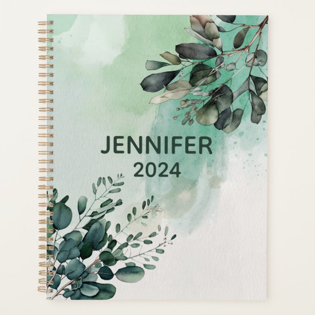Beautiful watercolor leaves design planner (Front)