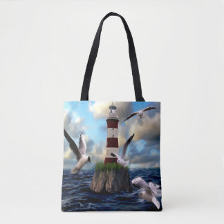 Beautiful Watercolor Lighthouse Scene Tote Bag