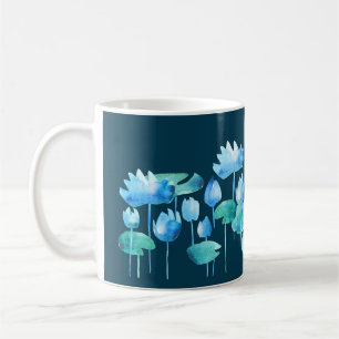 Beautiful watercolor lotus blooming flowers coffee mug
