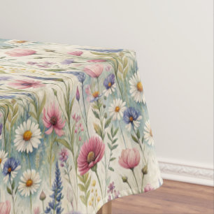 Beautiful Watercolor Meadow Wildflowers Tablecloth