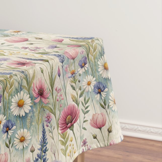 Beautiful Watercolor Meadow Wildflowers Tablecloth (In Situ)