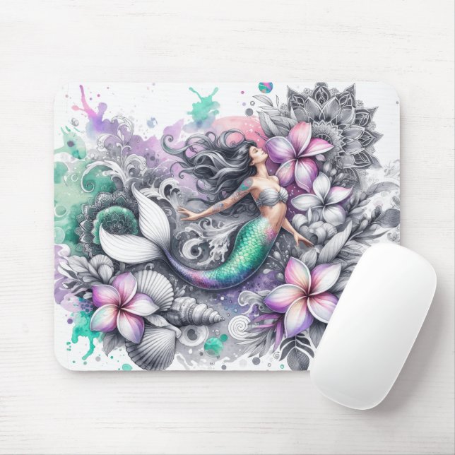 Beautiful Watercolor Mermaid Mouse Pad (With Mouse)