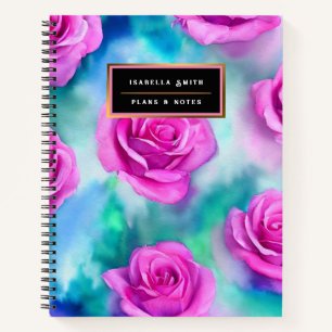 Beautiful Watercolor Modern Pink Roses Collection Notebook