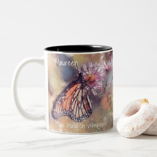 Beautiful Watercolor Monarch Butterfly Whisperer  Two-Tone Coffee Mug (With Donut)