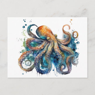 Beautiful watercolor Octopus Postcard