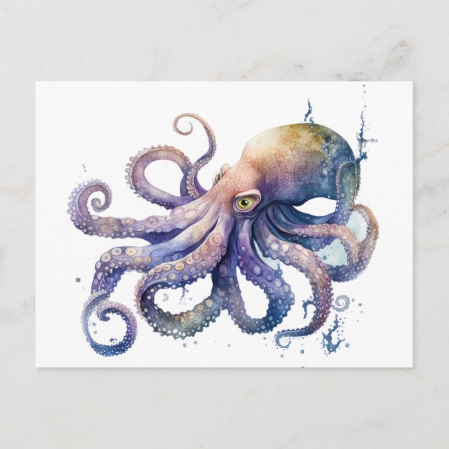 Beautiful watercolor Octopus Postcard (Front)