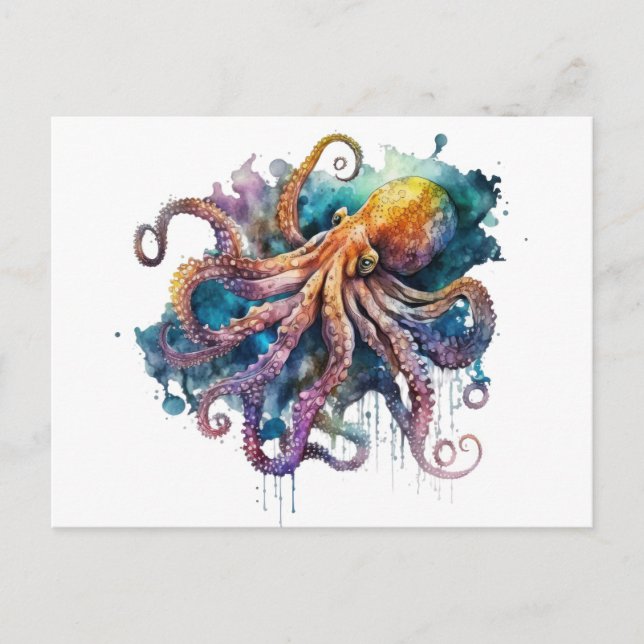 Beautiful watercolor Octopus Postcard (Front)