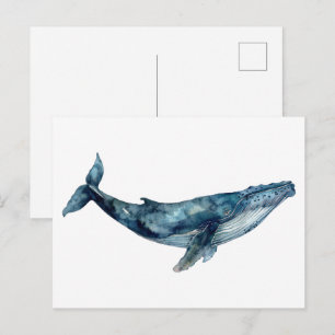 Beautiful watercolor of a whale    postcard