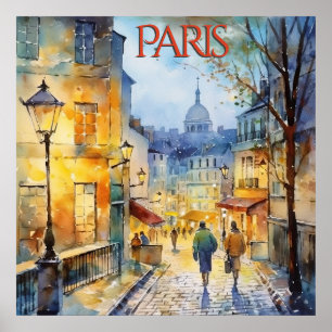 Beautiful Watercolor of Paris Travel Poster