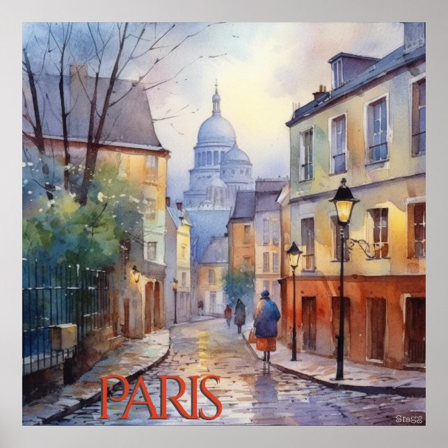 Beautiful Watercolor of Paris Travel Poster (Front)