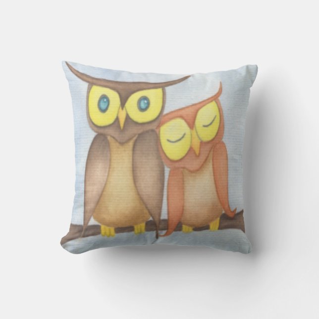 Beautiful Watercolor Owl Lovers Cushion (Front)
