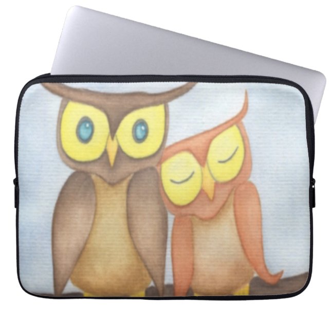 Beautiful Watercolor Owl Lovers Laptop Sleeve (Front)
