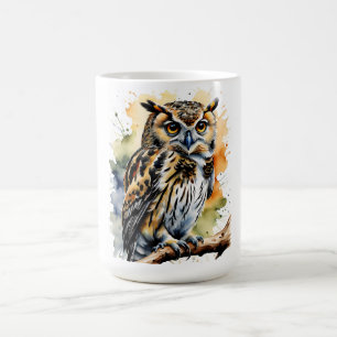 Beautiful Watercolor Owl on a Perch Mug