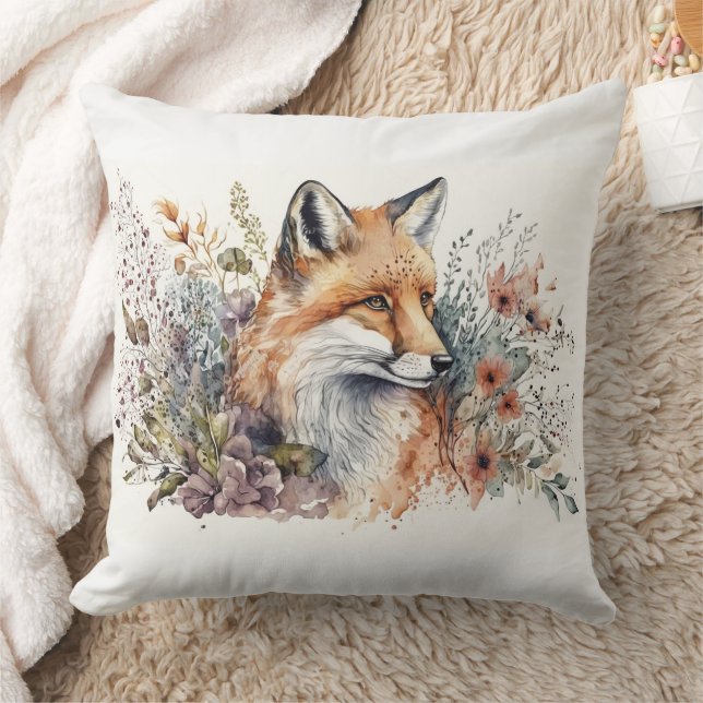 Beautiful Watercolor Painting Red Fox In Flowers Cushion (Blanket)
