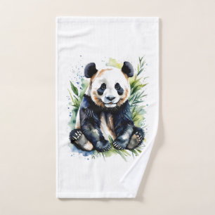 Beautiful Watercolor Panda Bear  Bath Towel Set