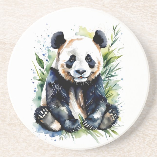 Beautiful Watercolor Panda Bear  Coaster (Front)
