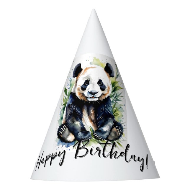 Beautiful Watercolor Panda Bear Happy Birthday  Party Hat (Front)