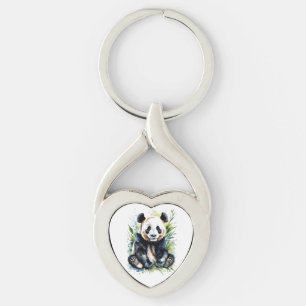Beautiful Watercolor Panda Bear Key Ring