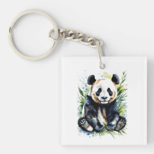 Beautiful Watercolor Panda Bear Key Ring
