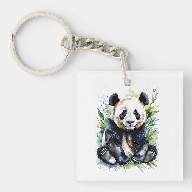 Beautiful Watercolor Panda Bear  Key Ring (Front)