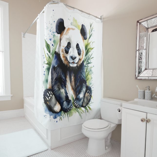 Beautiful Watercolor Panda Bear  Shower Curtain (In Situ)