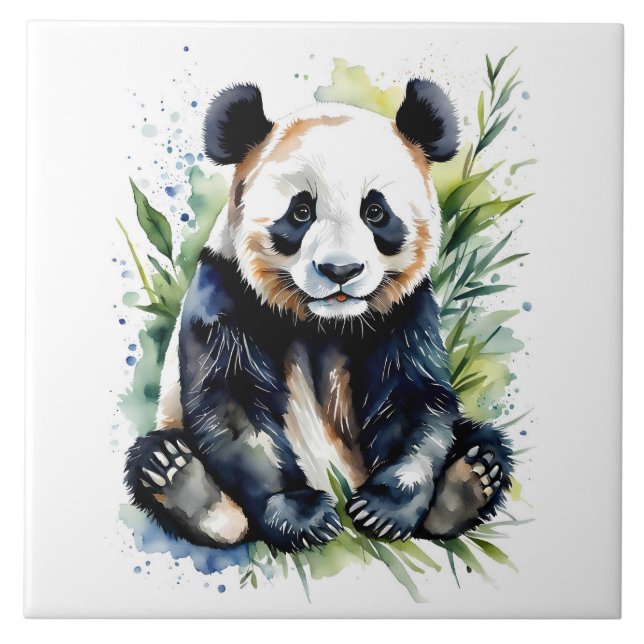 Beautiful Watercolor Panda Bear  Tile (Front)