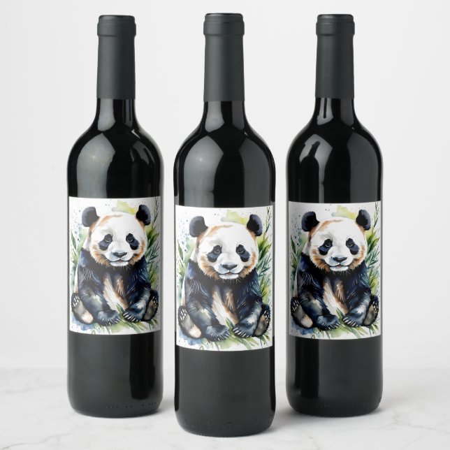 Beautiful Watercolor Panda Bear  Wine Label (Bottles)