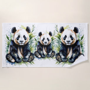 Beautiful Watercolor Panda Bears Beach Towel