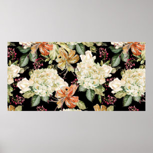 Beautiful watercolor pattern with flowers of hydra poster