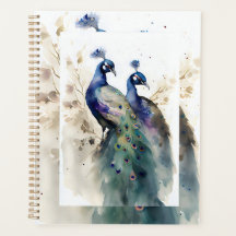Beautiful Watercolor Peacock Pair Planner
