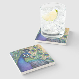 Beautiful Watercolor Peacock  Stone Coaster