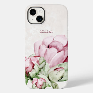 Beautiful Watercolor Peonies Beige Personalised Case-Mate iPhone 14 Plus Case